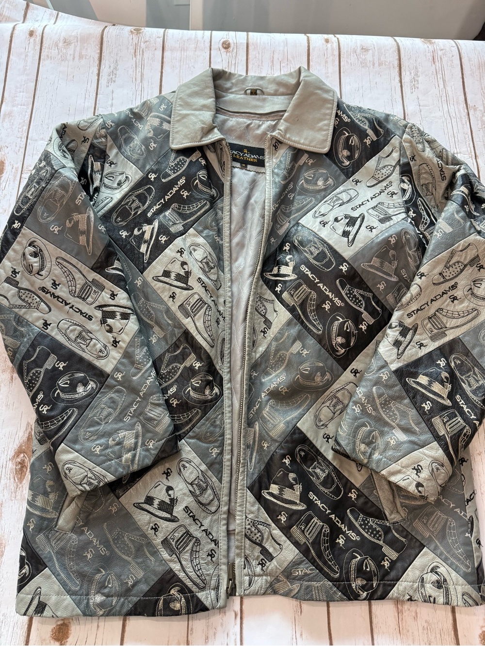 Vintage Y2K Stacy Adams Leather Patchwork Jacket Shoes Hats Hip Hop Men’s M